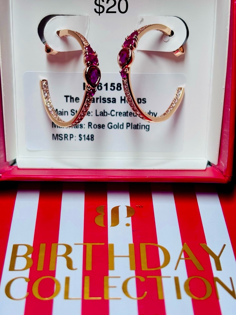 Betsey Johnson Marissa Hoop Earrings - Rose Gold with Purple Stones